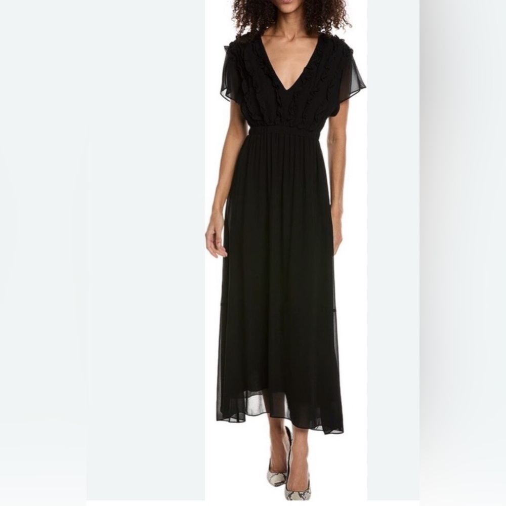 The Kooples Crazy Flounces Black Maxi Dress Ruffle Bodice NWT Sz US M ret $385